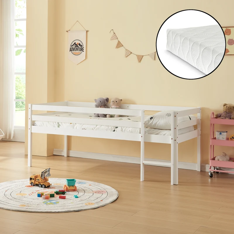 Kinderbett Siikalatva mit Matratze 90x200cm Weiß [en.casa]