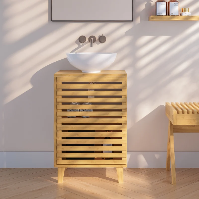 Waschbeckenunterschrank Iveland 60x40x30cm Bambus [en.casa]
