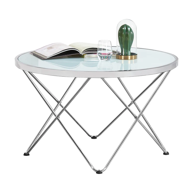 Couchtisch Nikkeby Metallgestell Silber/Milchglasoptik [en.casa]