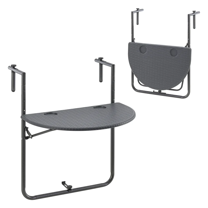 Balkonhängetisch Cicala 84x60x64 cm Halbrund Stahl Dunkelgrau [en.casa]