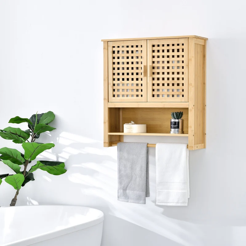 Badezimmerschrank Borlänge Hängeschrank Bambus 66 x 62 x 20 cm [en.casa]