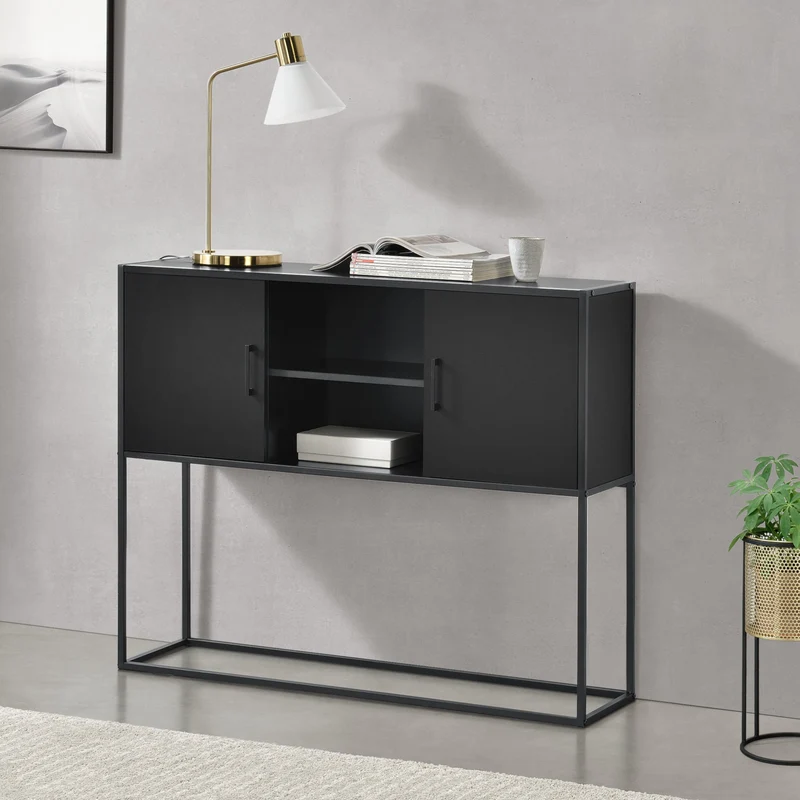 Sideboard Motala mit Ablage und Schranktüren Schwarz [en.casa]