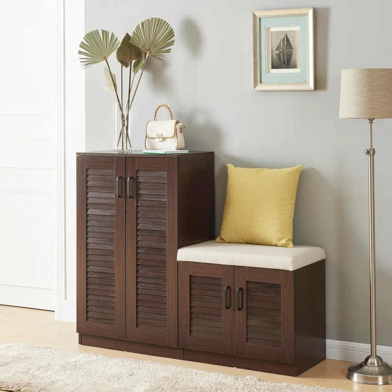 Schuhschrank Løten mit Sitzbank 120x36x97 cm Wenge [en.casa]