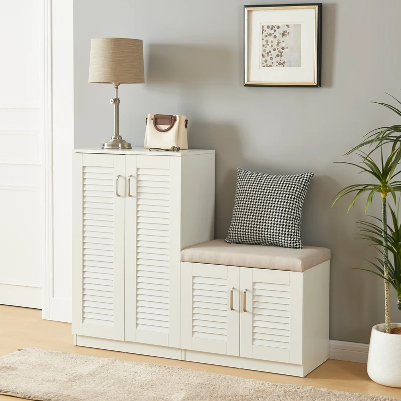 Schuhschrank Løten mit Sitzbank 120x36x97 cm Weiß [en.casa]