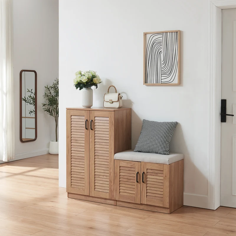 Schuhschrank Løten mit Sitzbank 120x36x97 cm Eicheoptik [en.casa]