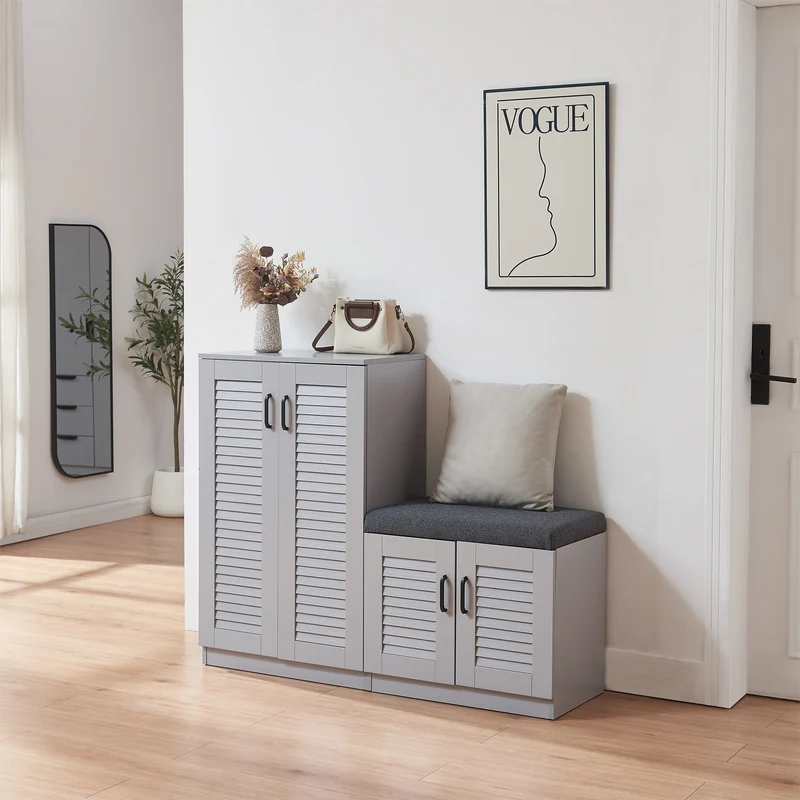 Schuhschrank Løten mit Sitzbank 120x36x97 cm Grau [en.casa]