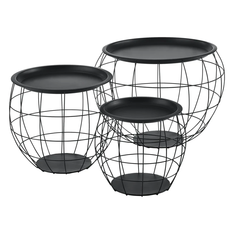 Couchtisch Neman 3er Set Metallkorb Schwarz en.casa