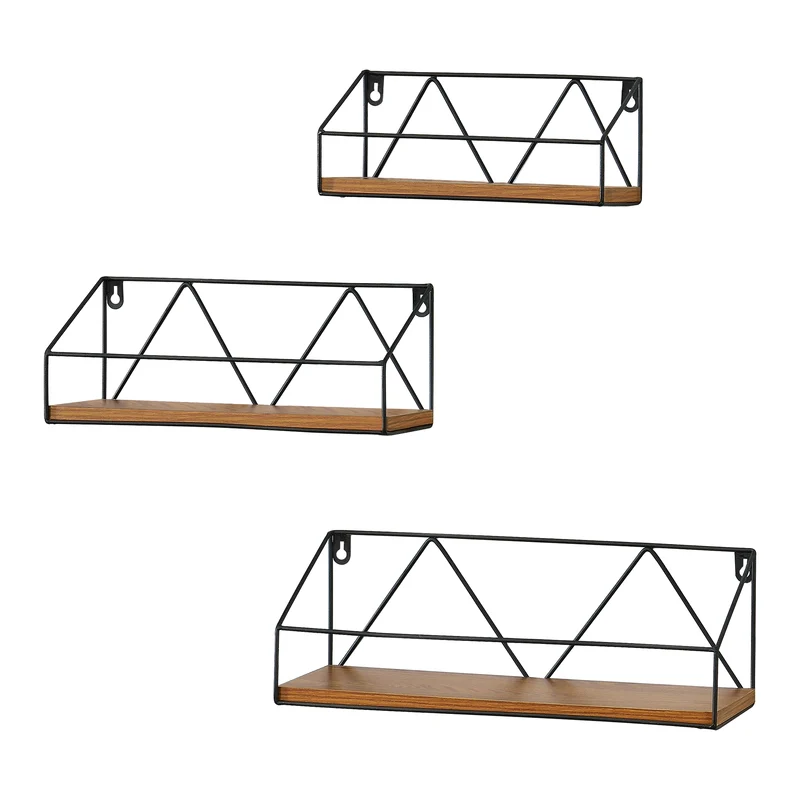Wandregal Kolding 3tlg. verschiedene Größen Dunkler Holzton en.casa