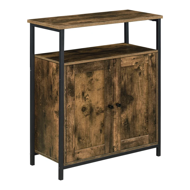 Beistelltisch Aremark 79x60x30cm mit Schrankfächer Dunkler Holzton [en.casa]