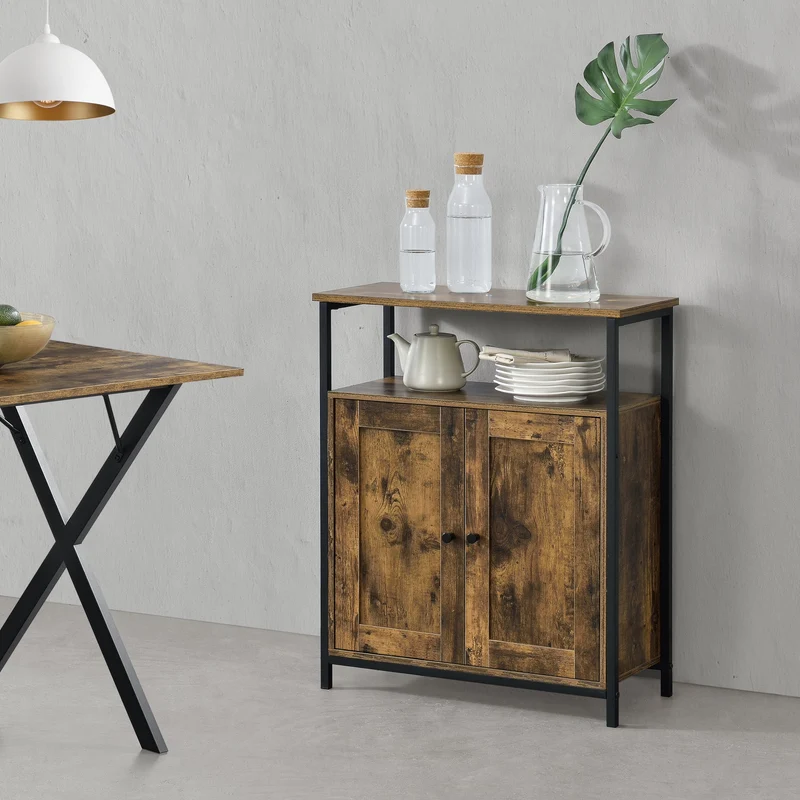 Beistelltisch Aremark 79x60x30cm mit Schrankfächer Dunkler Holzton [en.casa]