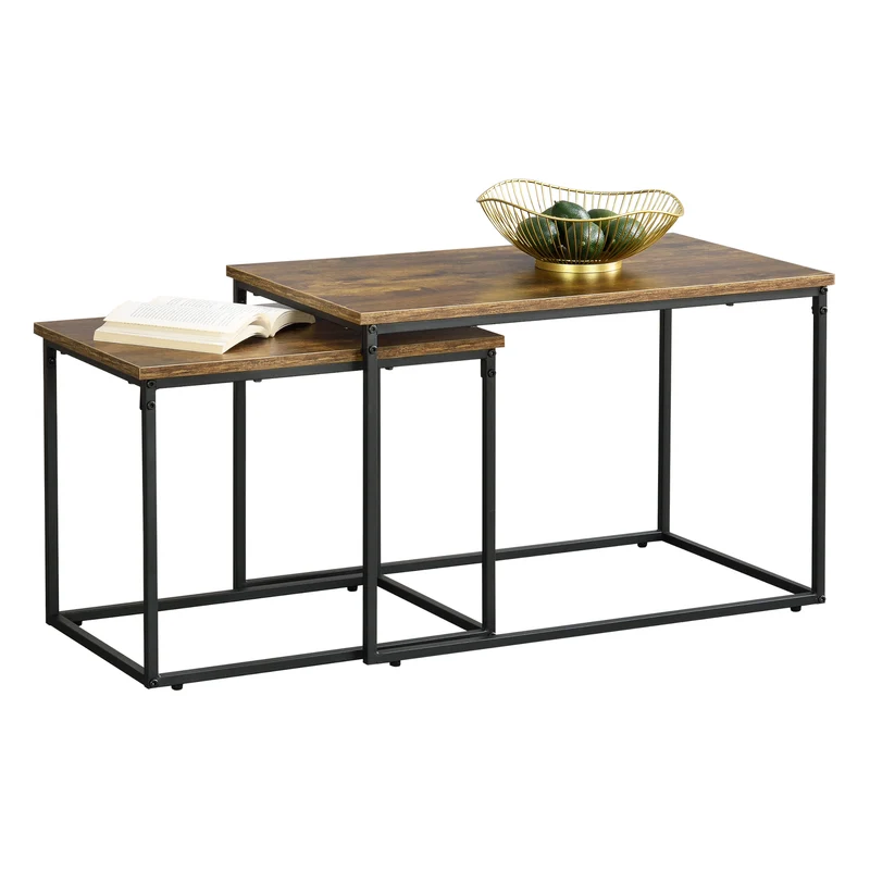 Couchtischset Härnösand 2er Set Dunkler Holzton [en.casa]