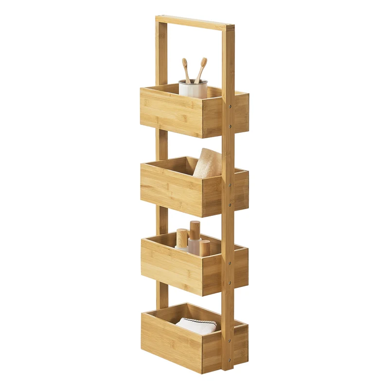 Badregal Bardu mit 4 Ablagefächer 28x16x88cm Bambus [en.casa]