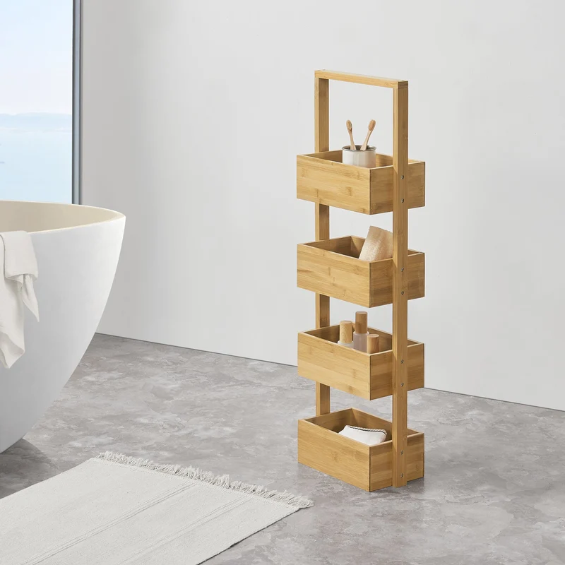 Badregal Bardu mit 4 Ablagefächer 28x16x88cm Bambus [en.casa]