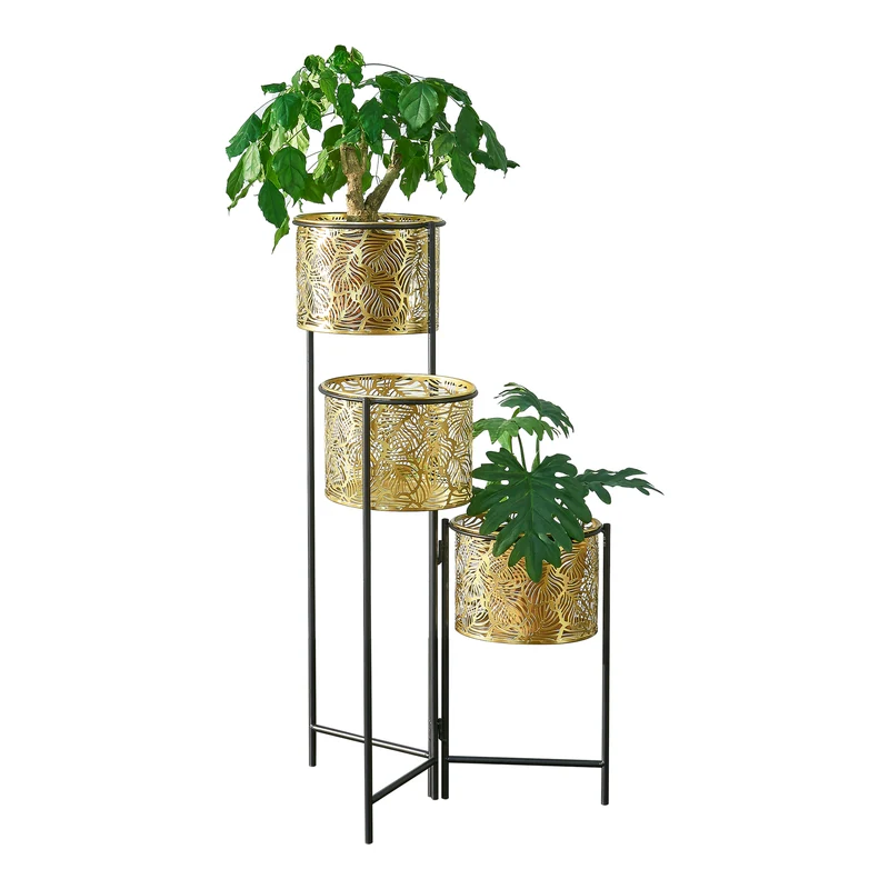 Blumenständer Verrebroek Schwarz/Messingfarben [en.casa]
