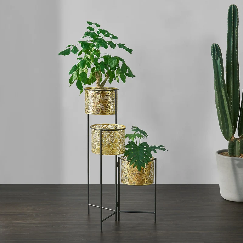 Blumenständer Verrebroek Schwarz/Messingfarben [en.casa]