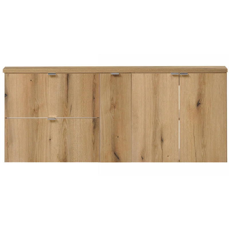 Doppelwaschtisch Skelbolu 140x60x40 cm mit Türen und Schubladen Eiche [en.casa]