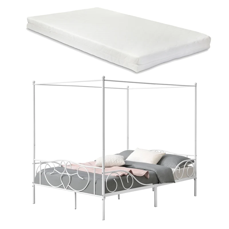 Himmelbett Finström aus Stahl mit Kaltschaummatratze [en.casa]