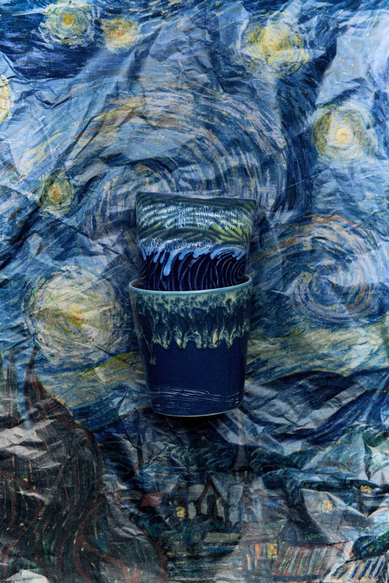 70's ceramics: Van Gogh Kaffeebecher, Sternennacht (Set von 2)