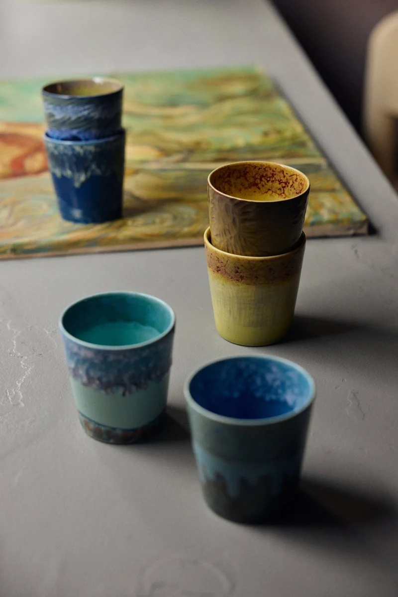 70's ceramics: Van Gogh Kaffeetassen, sunflowers (set von 2)