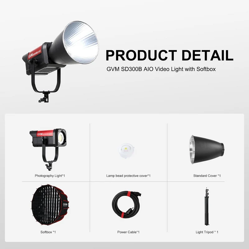 GVM SD300B AIO 300W Bi-Color Monolight With Softbox