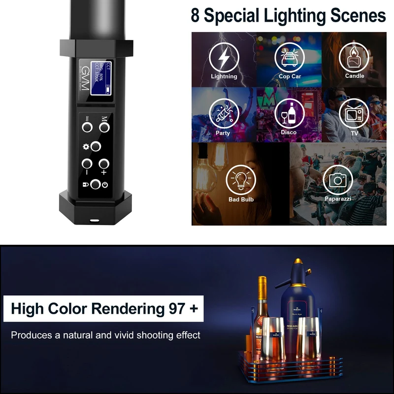 GVM-BD-100D RGB & Bi-Color Wand Light 2 Light Kit