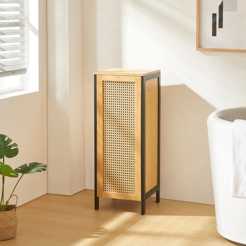 Wäschekorb Tervola 51 L Schwarz/Bambus [en.casa]