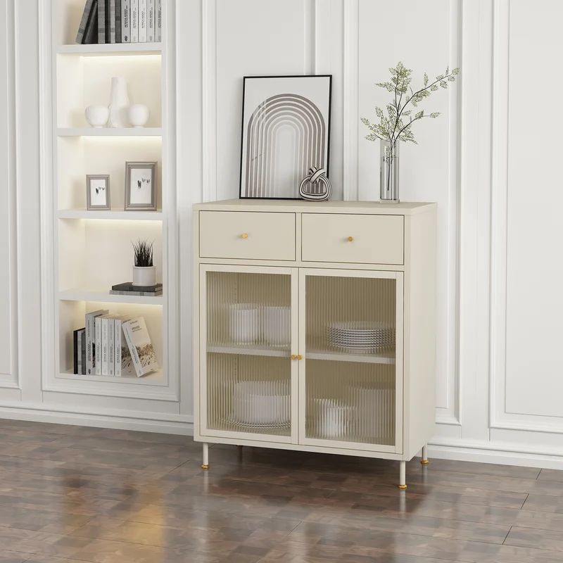 Sideboard Lindau Stahl 97x80x40 cm Cremeweiß [en.casa]
