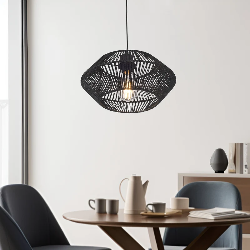 Hängeleuchte Amersham Metall+Rattan Schwarz [lux.pro]