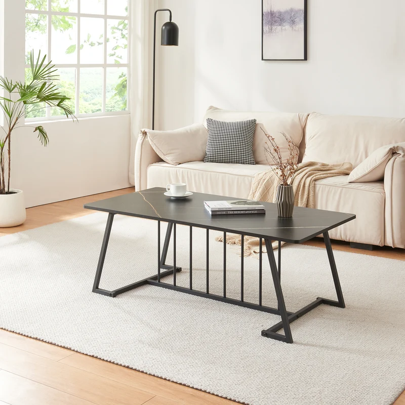 Couchtisch Nospoo 120x60x46 cm Marmoroptik, schwarz [en.casa]