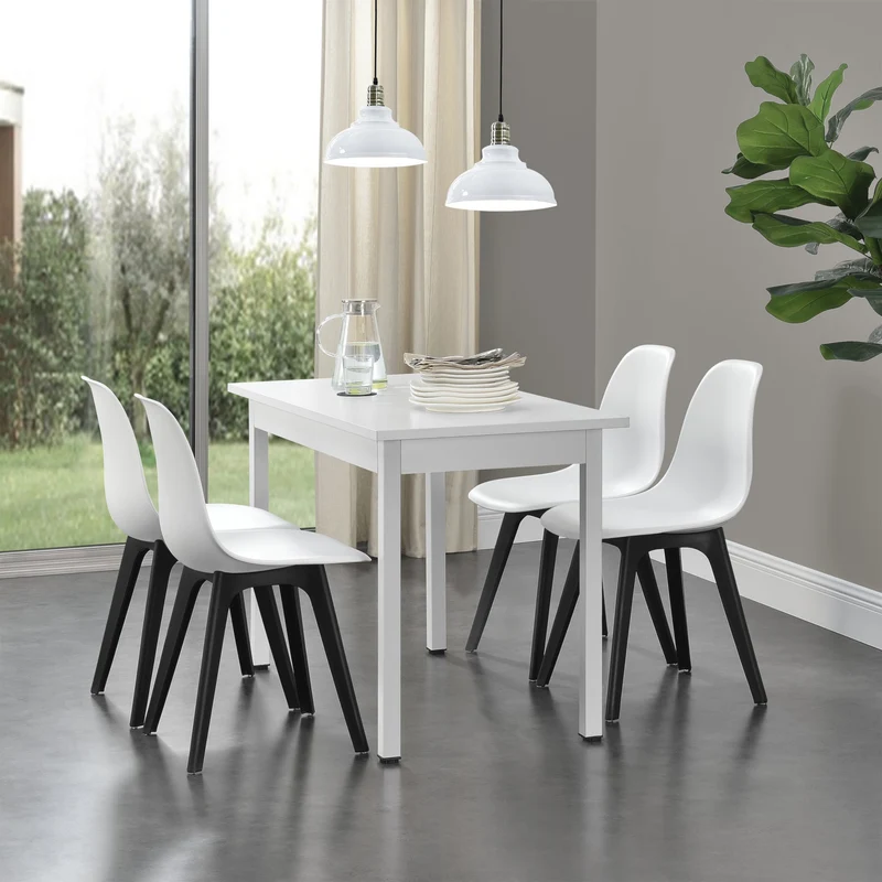 Essgruppe Horten 5-tlg. Tisch 120x60 cm Weiß [en.casa]