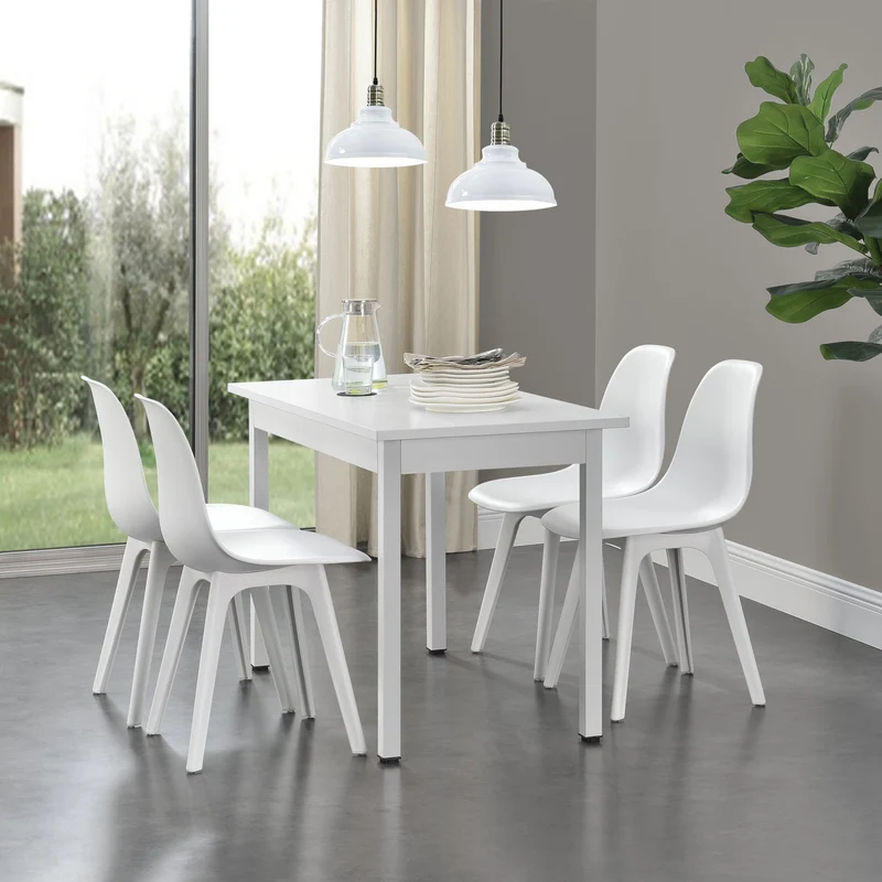 Essgruppe Horten 5-tlg. Tisch 120x60 cm Weiß [en.casa]