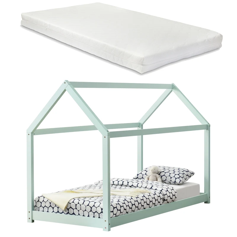 Kinderbett Netstal 90x200 cm mit Kaltschaummatratze Natur [en.casa]