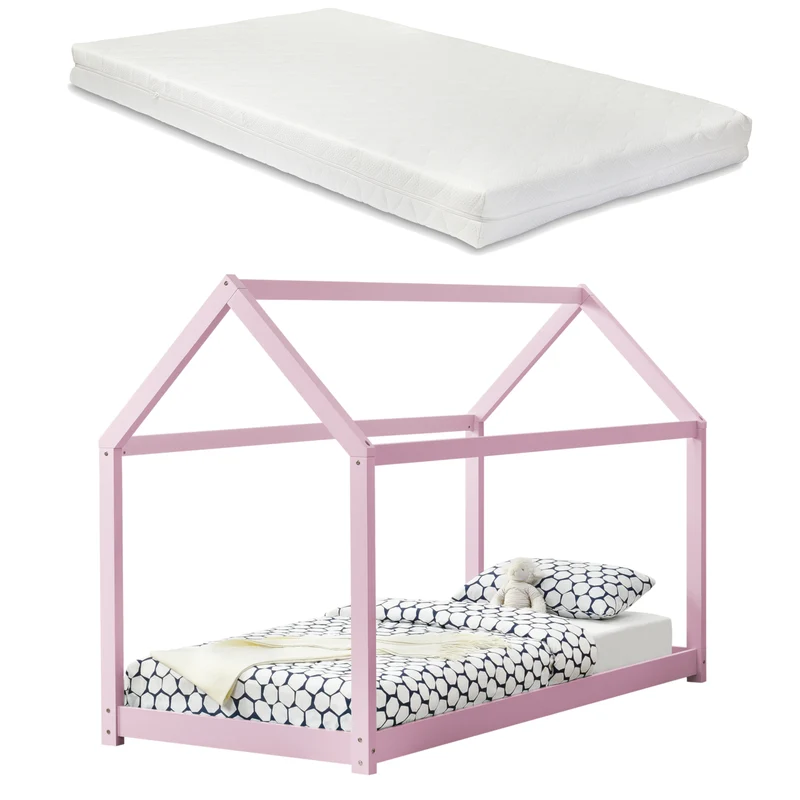Kinderbett Netstal 90x200 cm mit Kaltschaummatratze Natur [en.casa]