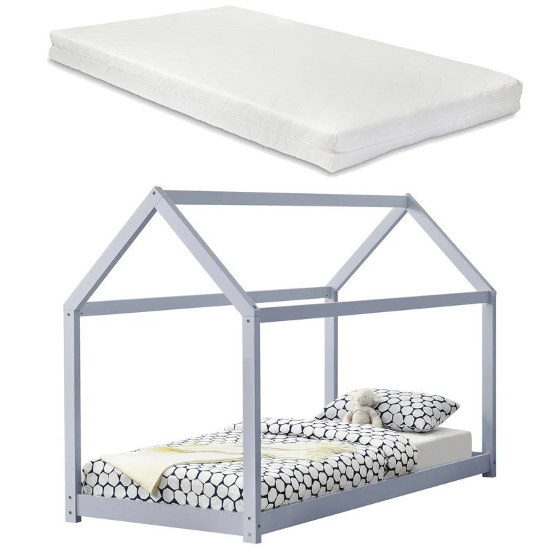 Kinderbett Netstal 90x200 cm mit Kaltschaummatratze Natur [en.casa]