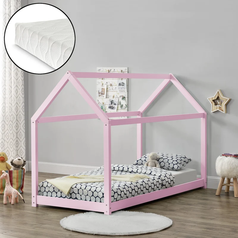 Kinderbett Netstal 90x200 cm mit Kaltschaummatratze Natur [en.casa]
