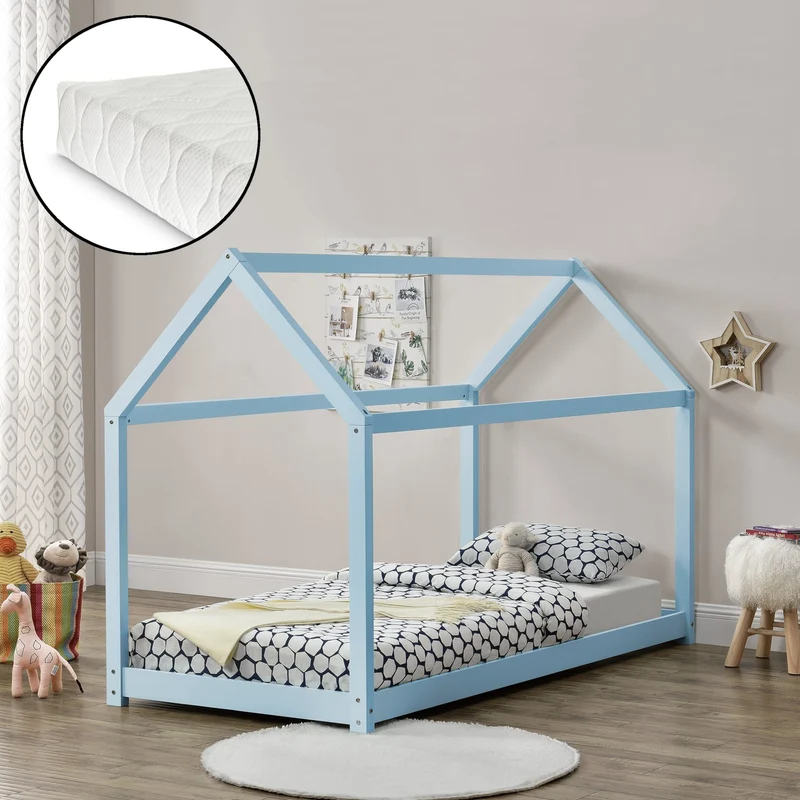 Kinderbett Netstal 90x200 cm mit Kaltschaummatratze Natur [en.casa]