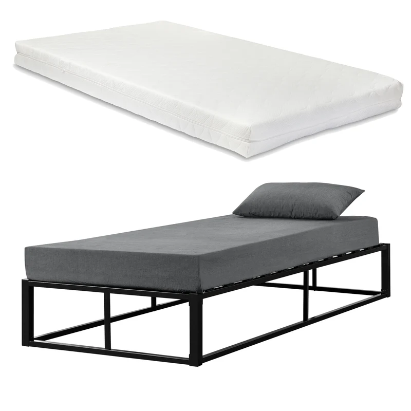 Metallbett Kreta mit Kaltschaummatratze Schwarz in versch. Größen [en.casa]