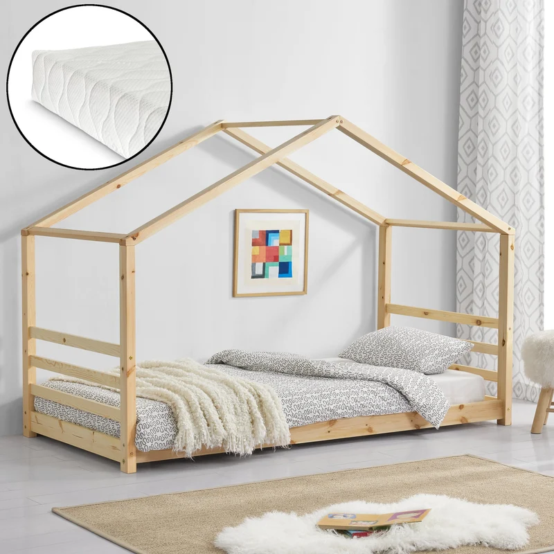Kinderbett Haus mit Zaun in versch. Farben und Größen en.casa