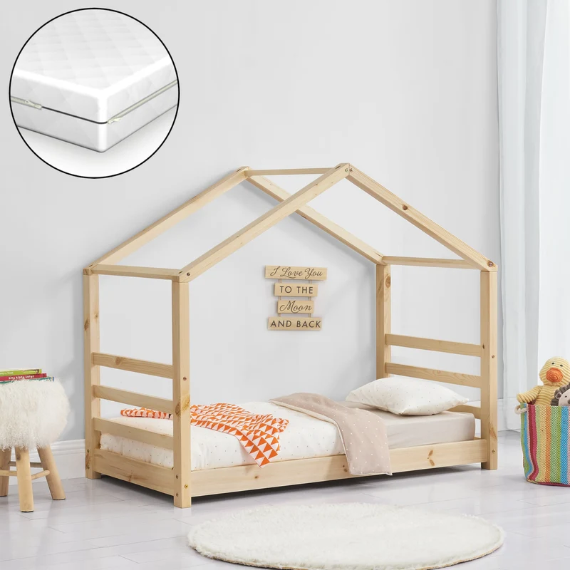 Kinderbett Haus mit Zaun in versch. Farben und Größen en.casa