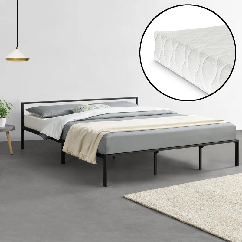 Metallbett Imatra mit Matratze in versch. Größen Schwarz en.casa
