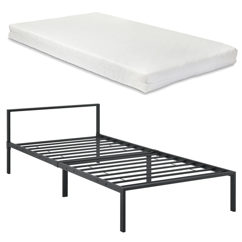 Metallbett Imatra mit Matratze in versch. Größen Schwarz en.casa