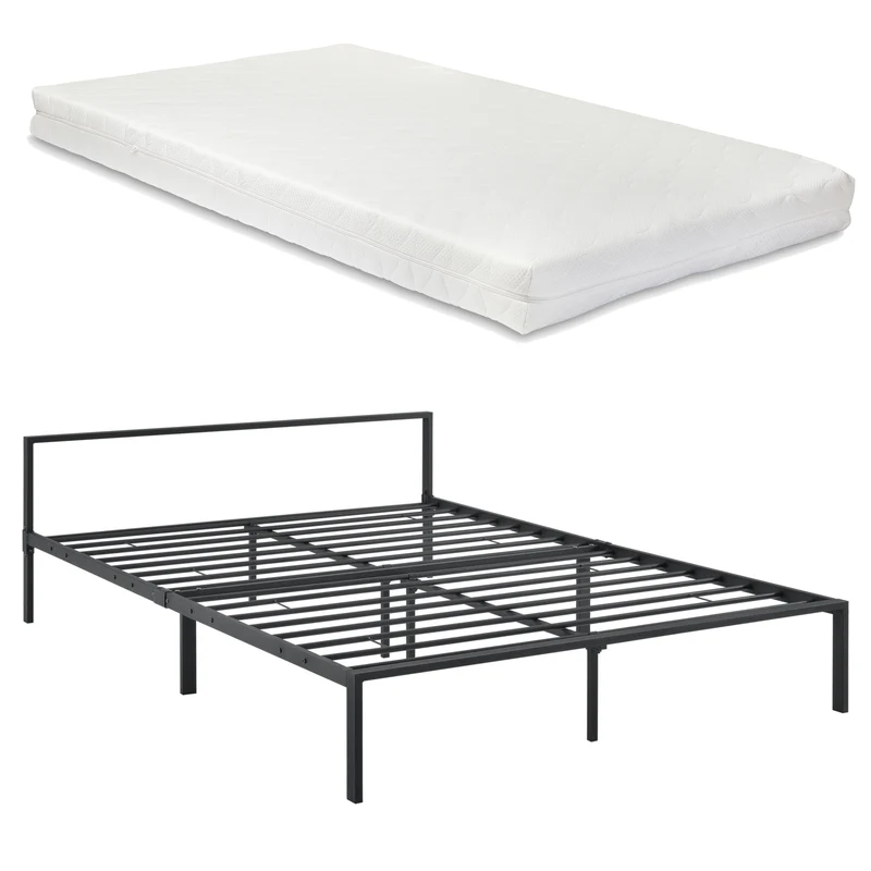 Metallbett Imatra mit Matratze in versch. Größen Schwarz en.casa