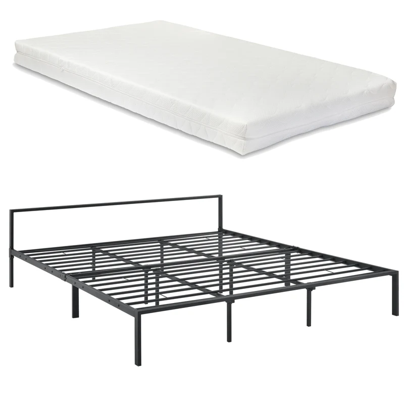 Metallbett Imatra mit Matratze in versch. Größen Schwarz en.casa