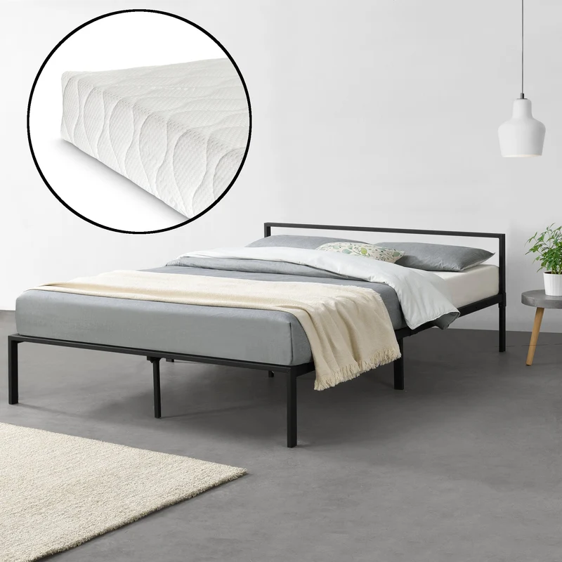 Metallbett Imatra mit Matratze in versch. Größen Schwarz en.casa