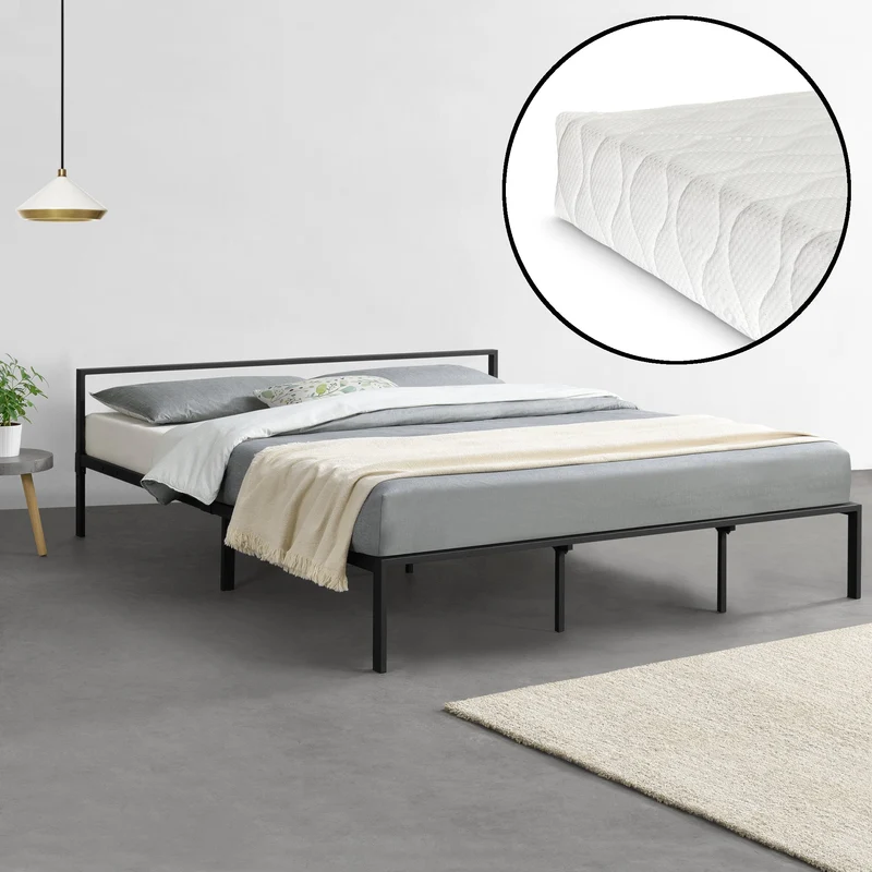 Metallbett Imatra mit Matratze in versch. Größen Schwarz en.casa