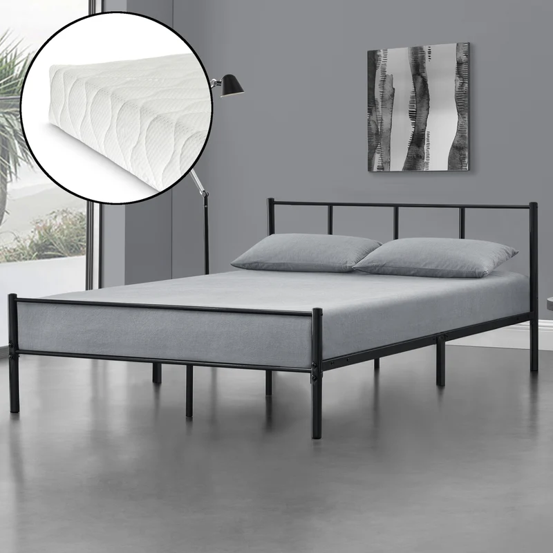 Metallbett Laos mit Matratze Schwarz [en.casa]