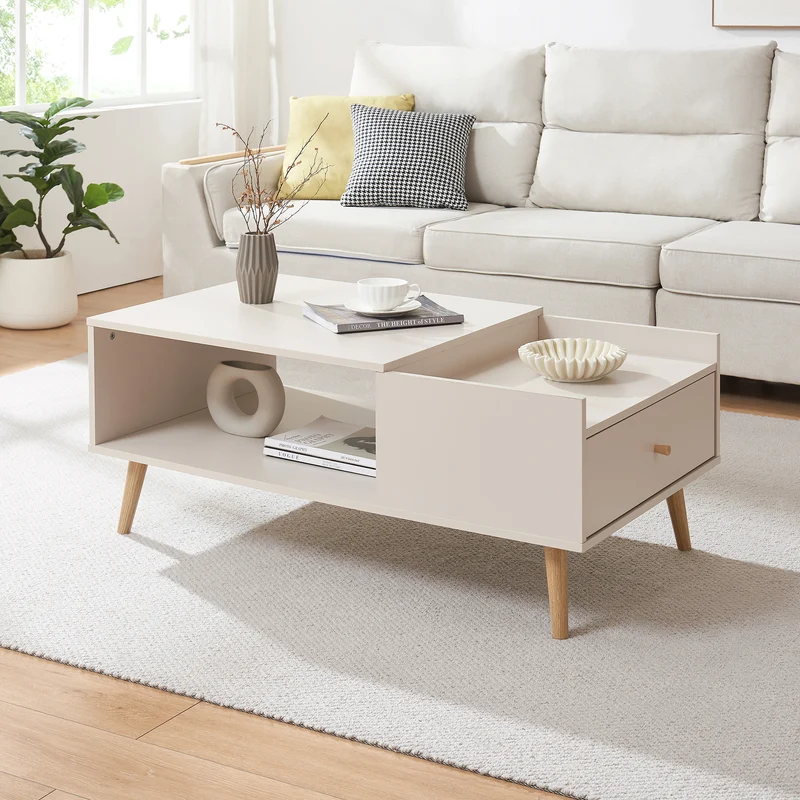 Couchtisch Hallevil mit Schublade 106x59x44 cm Hellgrau [en.casa]