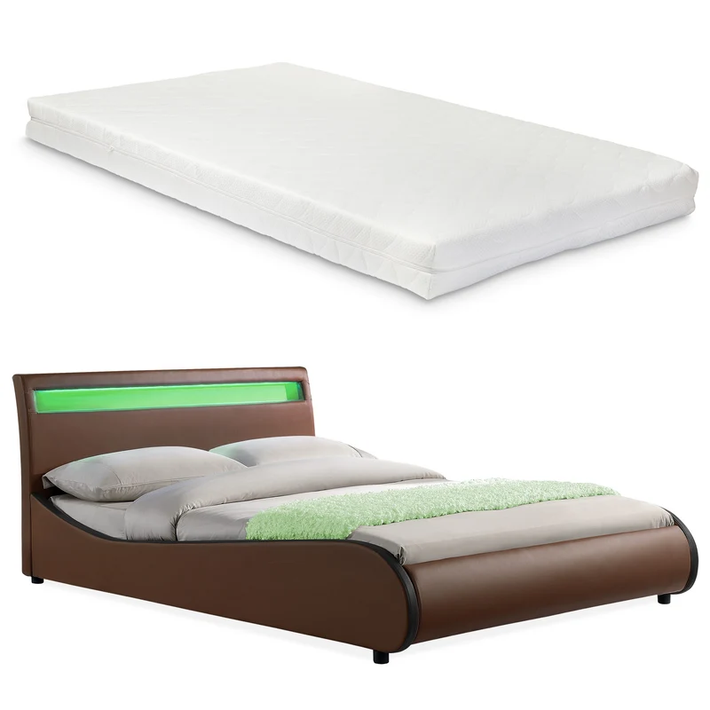 CORIUM LED Kunstlederbett Valencia mit Matratze (140/180x200) in 7 Farben