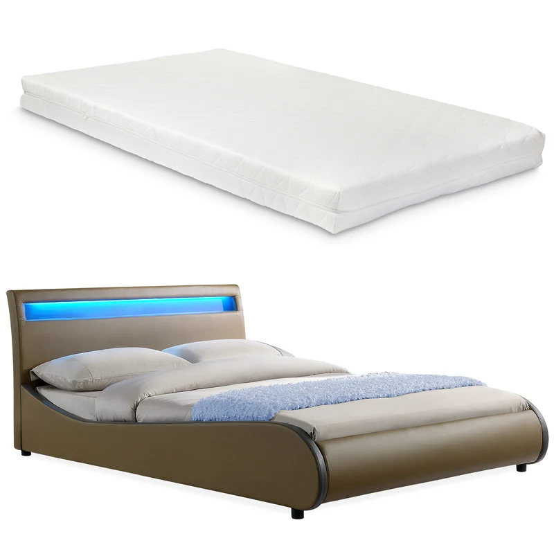 CORIUM LED Kunstlederbett Valencia mit Matratze (140/180x200) in 7 Farben