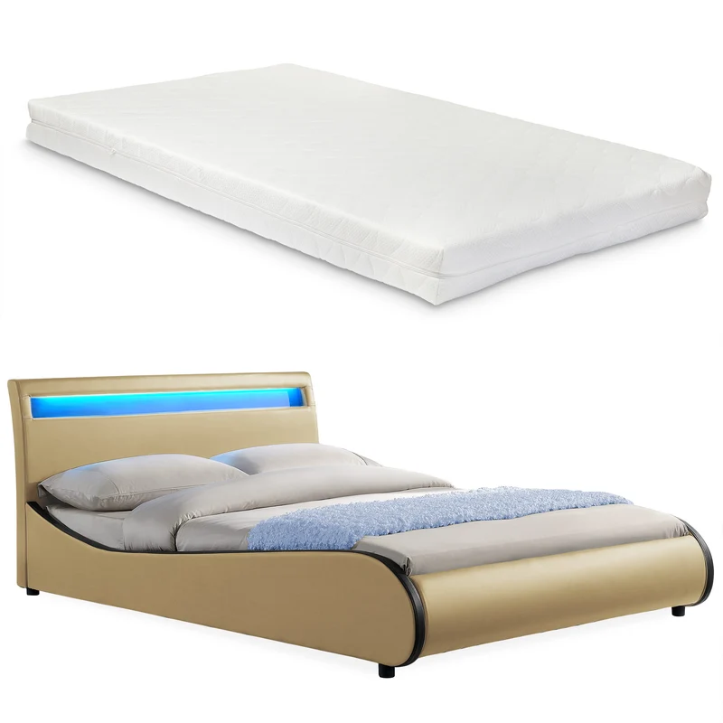 CORIUM LED Kunstlederbett Valencia mit Matratze (140/180x200) in 7 Farben